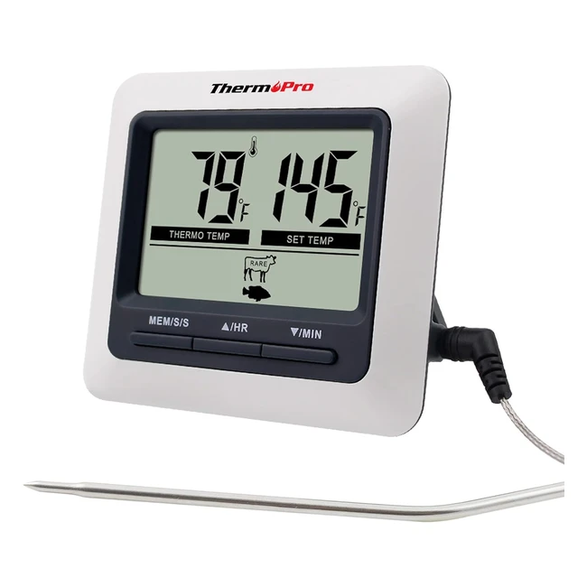 ThermoPro TP04 Barbecue Thermometer - Preset Temp Setting Long Probe Timer Ala