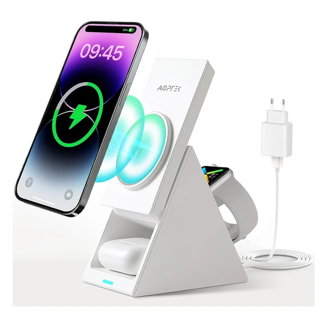 Chargeur Induction iPhone AGPTEK 3-en-1 Rotatif Magsafe - Charge Rapide Sans Fil