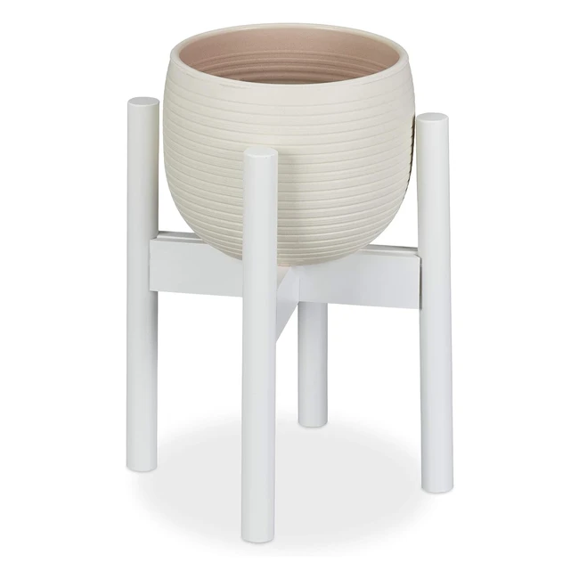 Soporte Macetas Pie Relaxdays 10028822 - Hasta 32 cm - Ajustable - Bambú - Blanco