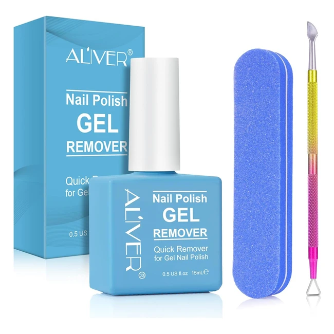 Dissolvant Vernis Ongles en Gel 15ml - Lime à Ongles - Pousse Cuticule - Enlève Facilement et Rapidement le Vernis Gel en 35 min
