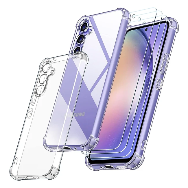 iVoler Clear Case für Samsung Galaxy A54 5G | 3er-Pack gehärtetes Glas | Dünn | Weicher TPU-Silikon | Transparent | Stoßfest