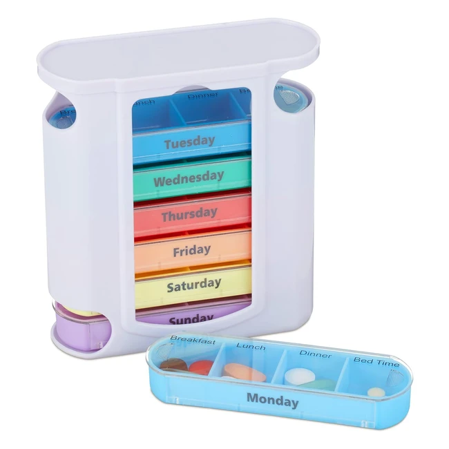 Portapillole Relaxdays 7 giorni, 4 scomparti, organizer settimanale
