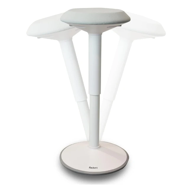 Tabouret Ergonomique Bascule Backerz, Hauteur Réglable 55-80cm, Siège Actif Compact, Maison Bureau École, Coussin en Mousse, Revêtement en Lin Hydrofuge, Blanc Mat
