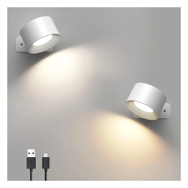 Mexllex 2pcs LED Wall Light Indoor Rechargeable 360Rotatable Touch Control LED Wall Lamps 3 Brightness Levels 3 Color Modes