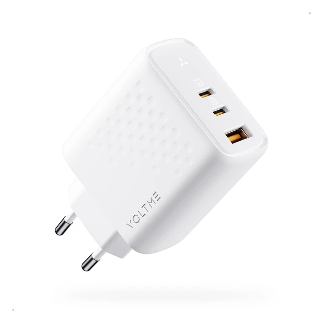 Caricatore USB C 65W Voltme - Caricabatterie Rapido Multiplo Bianco - USB C 3 Porte - PD 30 - Compatibile con Laptop MacBook Pro Tablet - #caricatore #usb #c