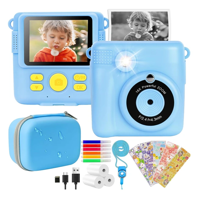 Nicewin Kids Camera for Girls Boys | Instant Camera with Storage Case | 1080p HD Digital Camera | Print Photo Paper | Birthday Gifts Toy | Blue