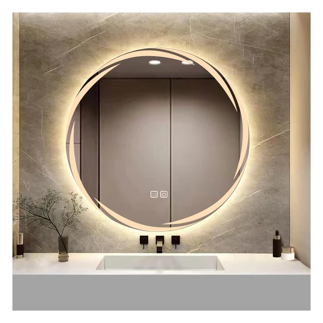 Yoshoot Patterned 600mm Round Bathroom Mirror with LED Light - Sleek Design, Anti-Fog, 3-Color Dimmable - IP44
