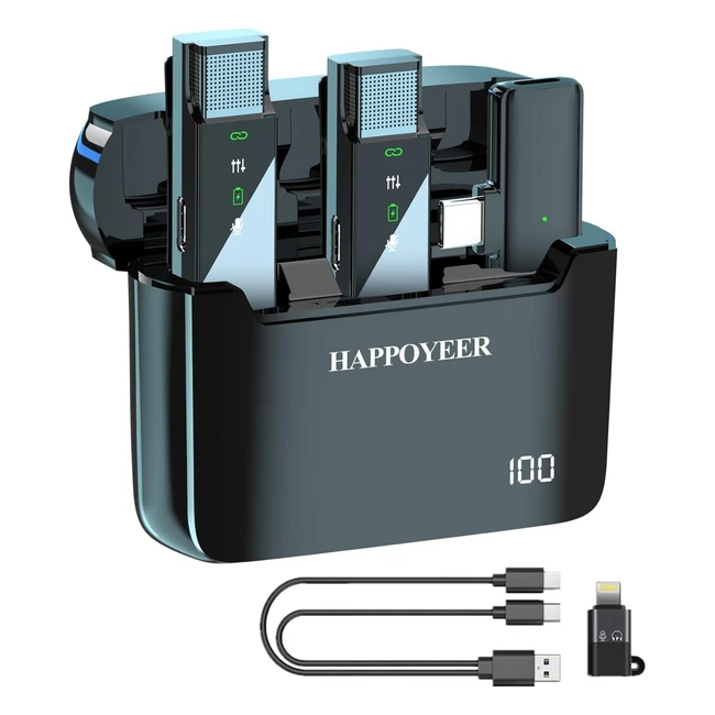 Micrófono Lavalier Inalámbrico con Estuche de Carga LED | iPhone, iPad, Android | 2.4GHz Mini Clip-on Lapel para Vlogging