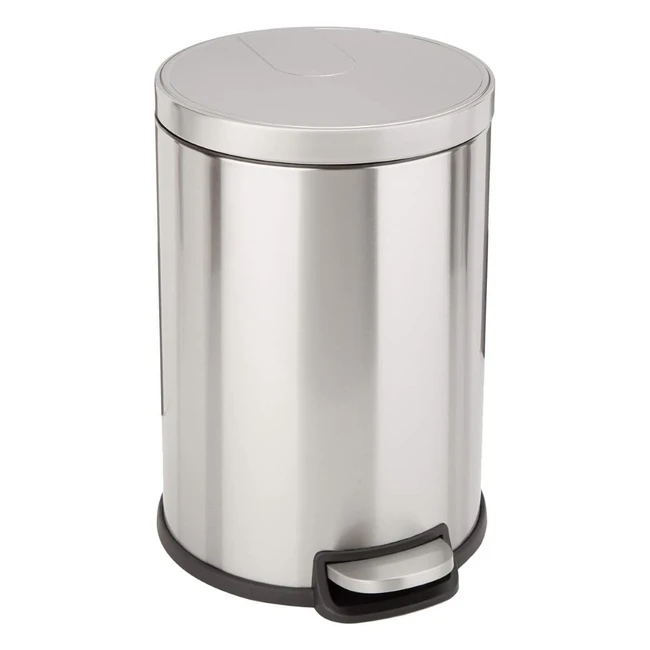 Amazon Basics Round Cylindrical Dustbin - 20L/53 Gallon - Stainless Steel - Softclosing Mechanism