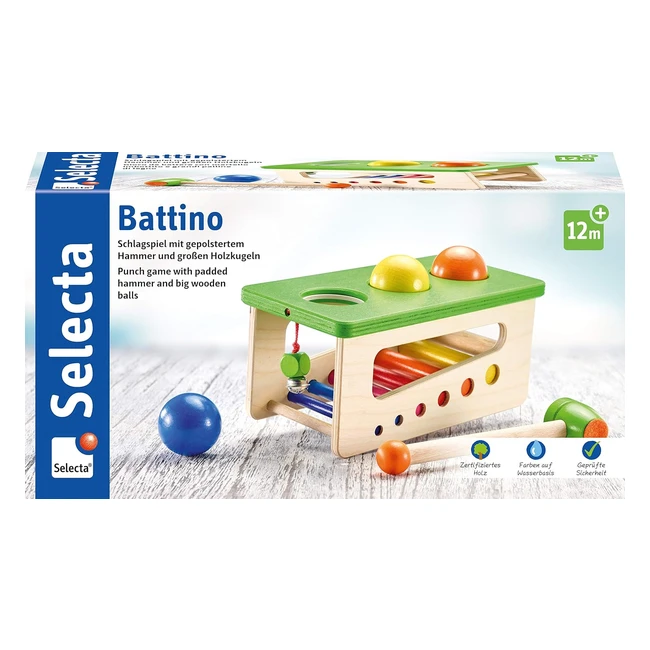 Selecta Giocattolo per Martellare Battino in Legno 22 cm 62017 - Divertimento Allegro e Stimolo Mirato