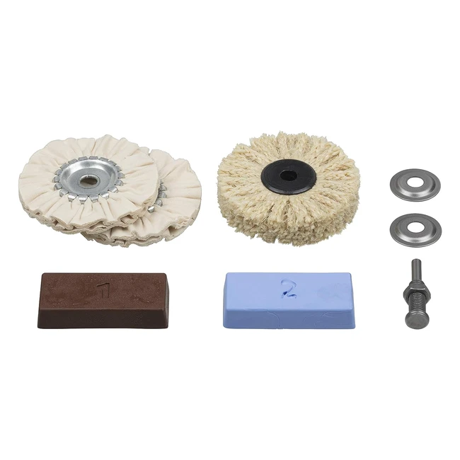 Juego Profesional de Pulido Wolfcraft 2179000 - Metales, Plástico, Mármol - Contenido: Pasta de Pulido, Mandril de Sujeción, Cepillo de Sisal, Disco de Algodón