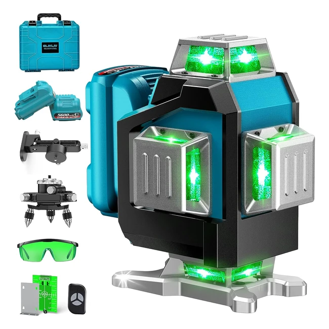 Elikliv Laser Level 4D Green Cross Line 200ft - Self Leveling - DIY or Professional Job Site