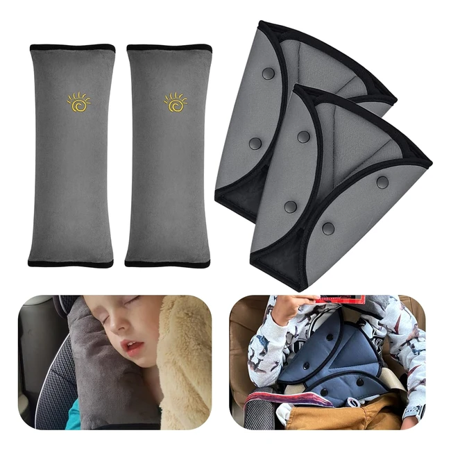 2 Coussin Ceinture Sécurité Enfant + 2 Ajusteur de Ceinture + Sac à Dos Voyage