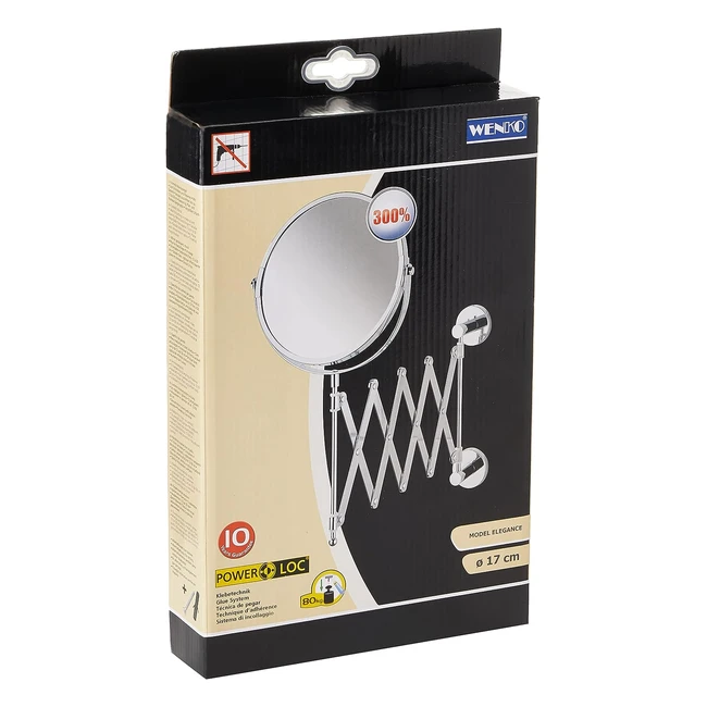 Espejo cosmético telescópico Wenko Powerloc Elegance 300, ajustable sin taladrar