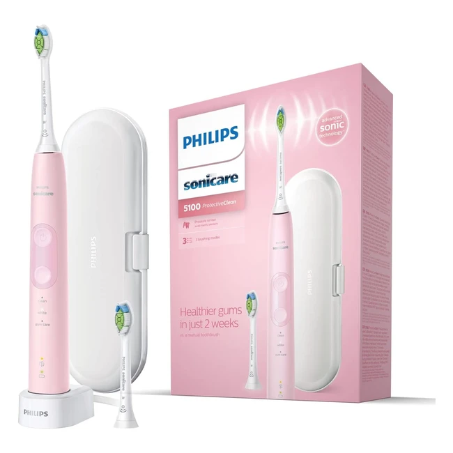 Philips Sonicare ProtectiveClean 5100 Electric Toothbrush Pink | 3 Cleaning Modes | 2 Whitening Brush Heads | HX685629