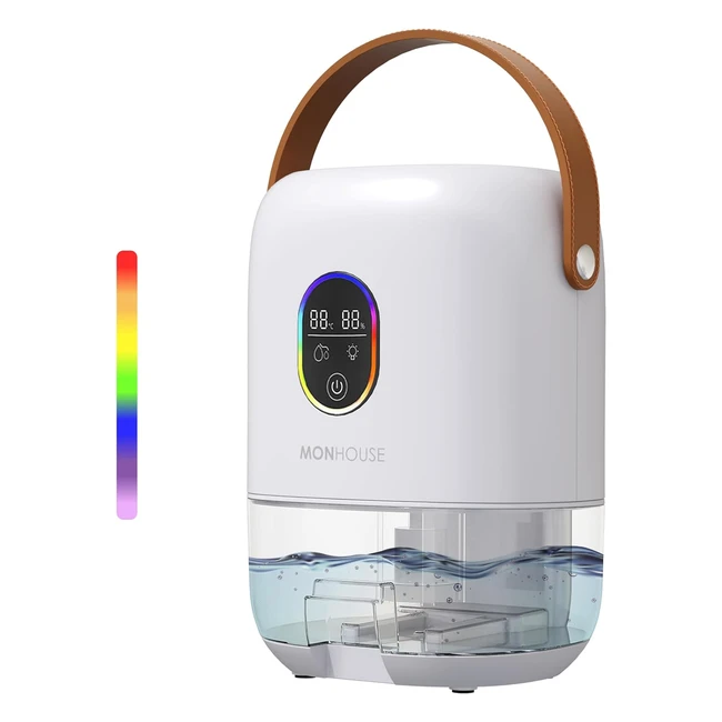 Monhouse Premium Dehumidifier 1000ml - Ultra Quiet, Auto Shut Off, 7 Colorful Nightlight - White