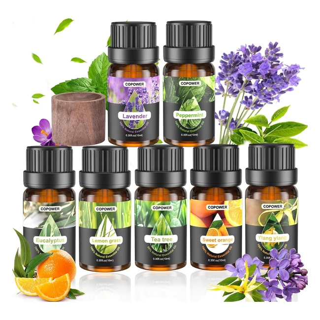 Copower Essential Oils Set - 7x10ml - 100% Natural Aromatherapy - Gift Set for Home Fragrance