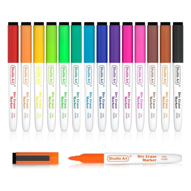 Shuttle Art Whiteboard Pens - 15 Colors Magnetic Fine Tip Markers  Eraser