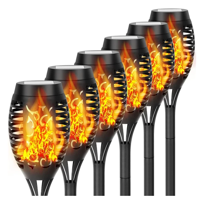 6 Pack Solar Flickering Flame Lights - Waterproof & Auto On/Off - Patio, Pathway, Yard - 33LED