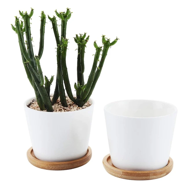 Macetas Cerámicas Blancas T4U 8cm - Conjunto de 2 - Diseño Simple - Suculentas, Cactus, Plantas - Envase Vivero