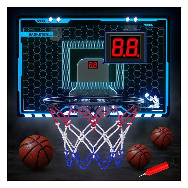 Hot Bee Mini Basketball Hoop for Kids - LED Lights - Automatic Scoring - Ages 4-