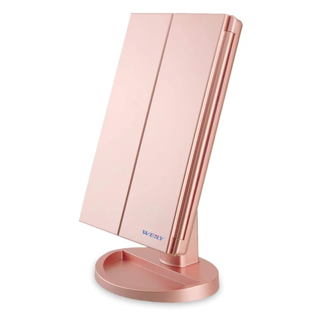 Weily Vanity Makeup Mirror 1x2x3x Trifold 21 LED Lights Rose Gold