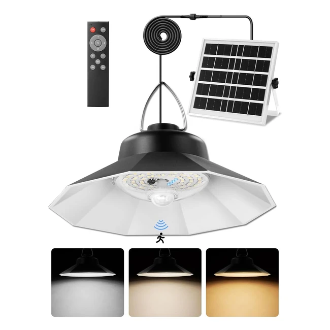 Lampe Solaire Suspendue Extérieur/Intérieur - Lumière de Hangar avec Détecteur de Mouvement et Télécommande - 4 Modes - IP65