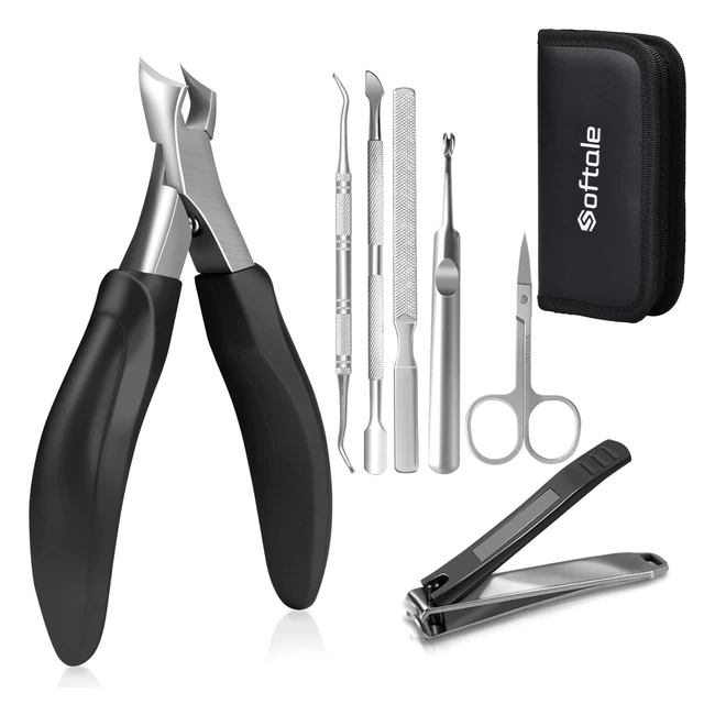 Softale Toenail Clippers Set - Ultra Sharp Curved Blade - Easy Grip Rubber Handl
