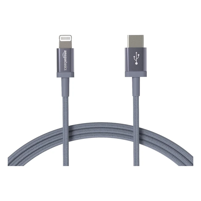 Amazon Basics Nylon Braided USB-C to Lightning Cable MFI Certified Charger for iPhone 131211XXSXR8 Type-C Chargers - Fast Charge, Power Delivery - Dark Grey 18m