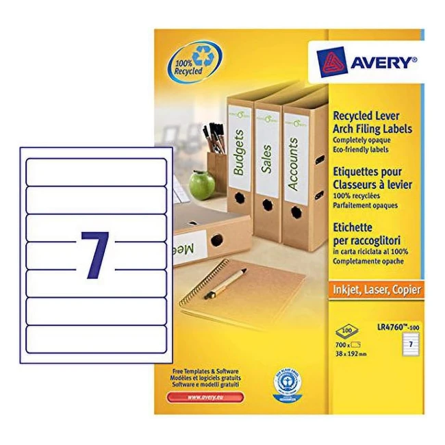 Avery LR4760100 Self-Adhesive Recycled File Labels - 7 Labels per A4 Sheet - Whi