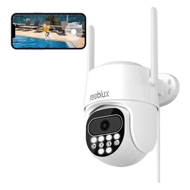 Caméra Surveillance Extérieure Reobiux 1080p PTZ IP WiFi - Vision Nocturne - Audio Bidirectionnel - Détection Mouvement - Sirène et Alarme Lumineuse - IP66