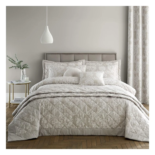 Catherine Lansfield Classic Damask King Duvet Cover Set - Natural Beige - Ref: 12345 - Luxurious Jacquard Detailing