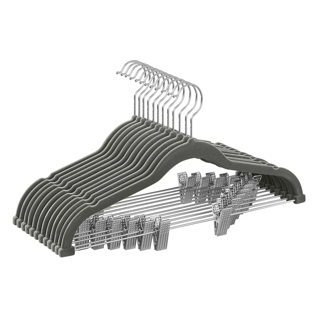Songmics Trouser Hangers Set of 12 Velvet Hangers with Adjustable Clips - Non-Slip & Space-Saving