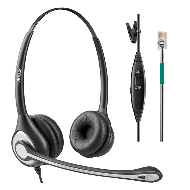 Wantek Corded Telephone Headset Mono w/Noise Canceling Mic - Compatible with Shoretel, Plantronics, Polycom, and more