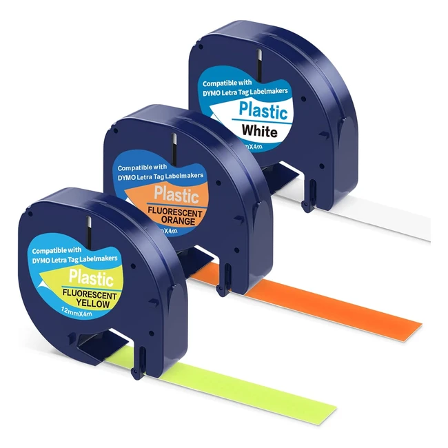 3 x Fluorescent Labels Compatible with Dymo Letratag Refills - Replacement for D