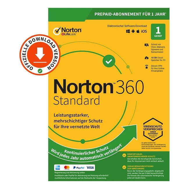 Norton 360 Standard 2023 - Sicherer Schutz für 1 Gerät - VPN und Passwort-Manager