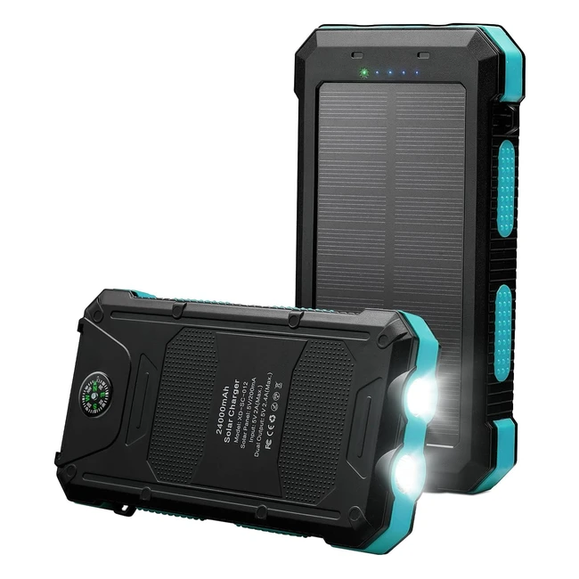 Banco de Energía Solar xDragon 24000mAh - Carga Rápida - iPhone Samsung - Camping Senderismo