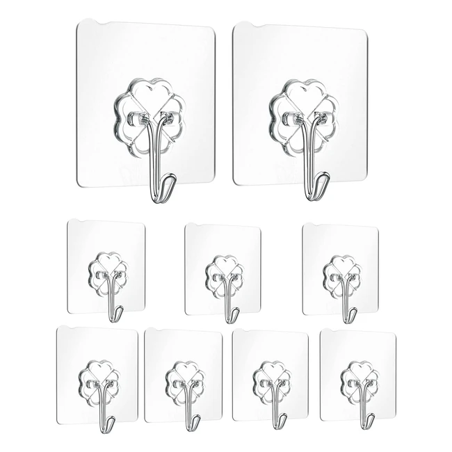 Ganci adesivi appendi accappatoio bagno - Pacco 9 - Carico massimo 8kg - Ideali per chiavi, utensili da cucina e asciugamani