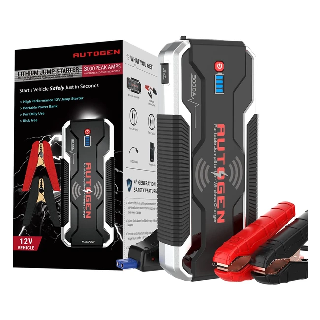 Avviatore Batteria Auto 3000A 24000mAh - Caricatore Wireless 10W - Jump Starter con Torcia a LED