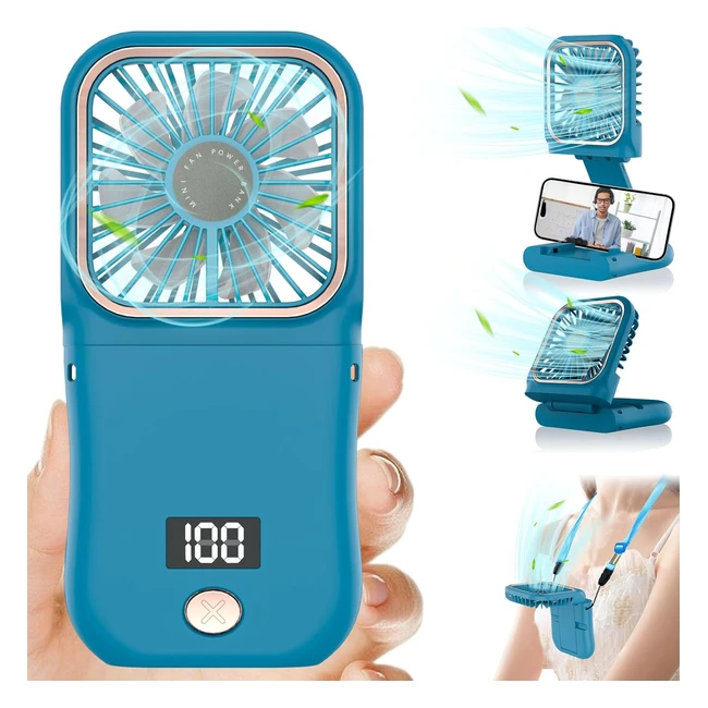 Ovifm Handheld Fan - Rechargeable USB Mini Folding Portable - 3 Speeds Wind - Foldable Face Cool Table Fan - Blue