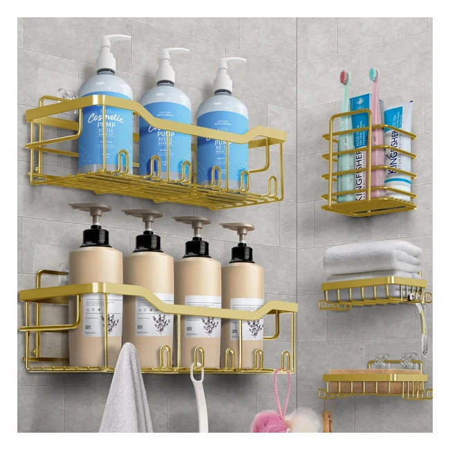 Organizador de baño sin taladro, estantería de ducha de acero inoxidable 304, paquete de 5