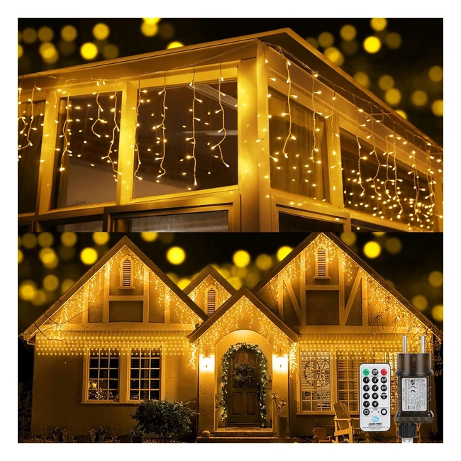 Cortina Luces Navidad Exterior 9m 360 LED Guirnalda - Blanco Cálido - Temporizador y Función de Memoria