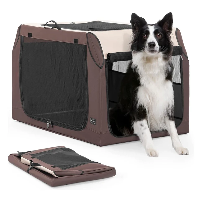 Petsfit Dog Car Crate - Portable Travel Crate for Large Medium Dogs - Lightweight Collapsible - L91cm x 60cm x 58cm