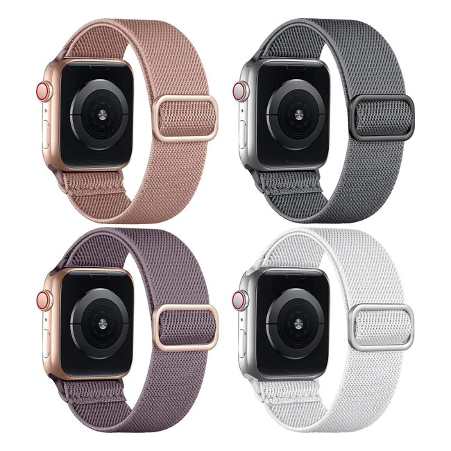 Bracelets compatibles avec Apple Watch 41mm 38mm 40mm - Lot de 4 - Nylon - Élastique et Réglable