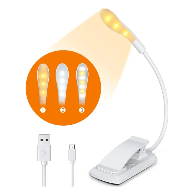 Lampada da Lettura Ricaricabile USB - Luce per Lettura Libri a Letto - 7 LED a 3