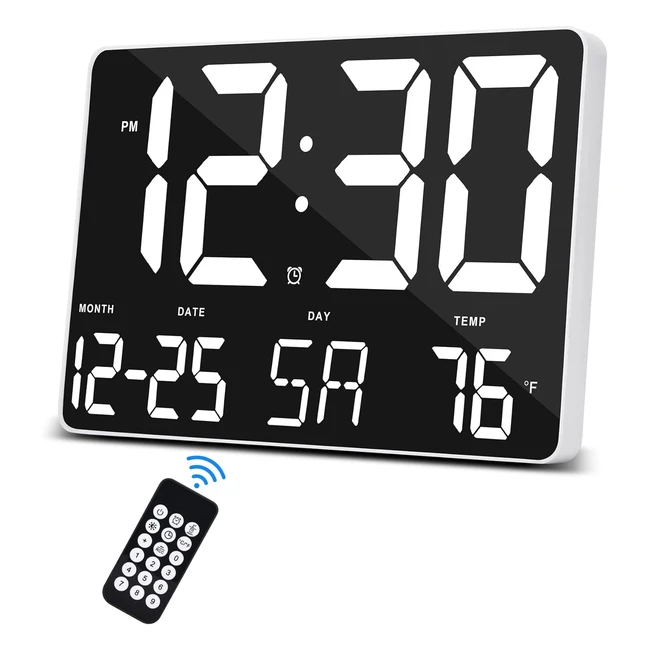 Horloge Numérique Szelam 114 avec Télécommande Radio - Grand Écran LED, Date 12/24H, Réveil Snooze - Maison, Chambre, Bureau