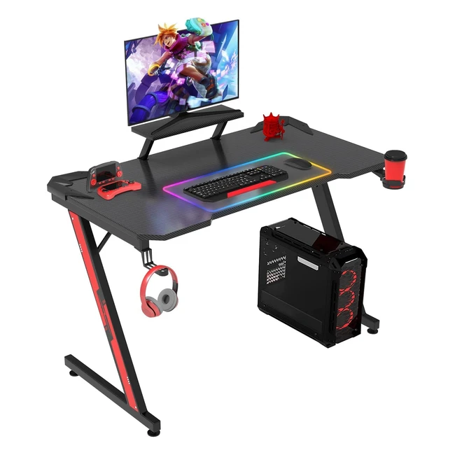Scrivania per Gaming Homall, Ergonomica, 110 cm, Supporto per Bicchieri e Cuffie