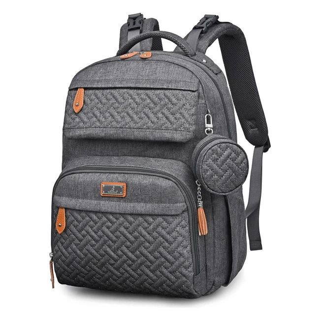 Babbleroo Mochilas para Pañales para Bebé - Bolso Cambiador Unisex - Soporte para Chupete - Correas para Carrito - Bolso Pañalera Grande e Impermeable - Mamá y Papá - Gris Oscuro