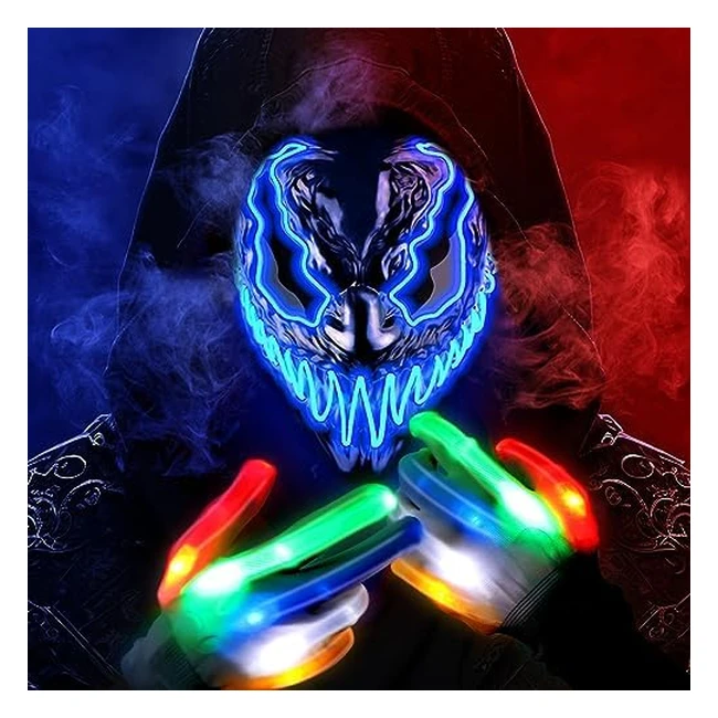 Quanquer Venobat LED Halloween Mask Scary Light Up Mask for Men Women Kids Adult | 3 Lighting Modes