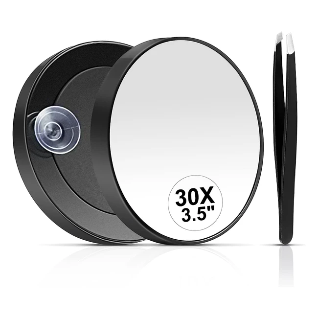 Miyadiva 30x Magnifying Mirror - Small Mirror with Suction Cup and Tweezers - Travel Compact Mirror Set - Pluck Eyebrows